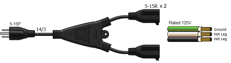 splitter power cord 5-15  to 5-15R